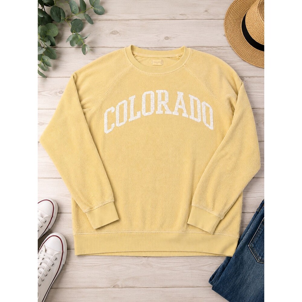 Altar'd State Colorado Graphic Sweatshirt Women's Small Yellow Ribbed Crewneck